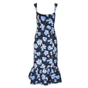 Sachin + Babi Laura Ocean Blue Magnolia Floral Midi Dress Size 4 Formal Ruffle